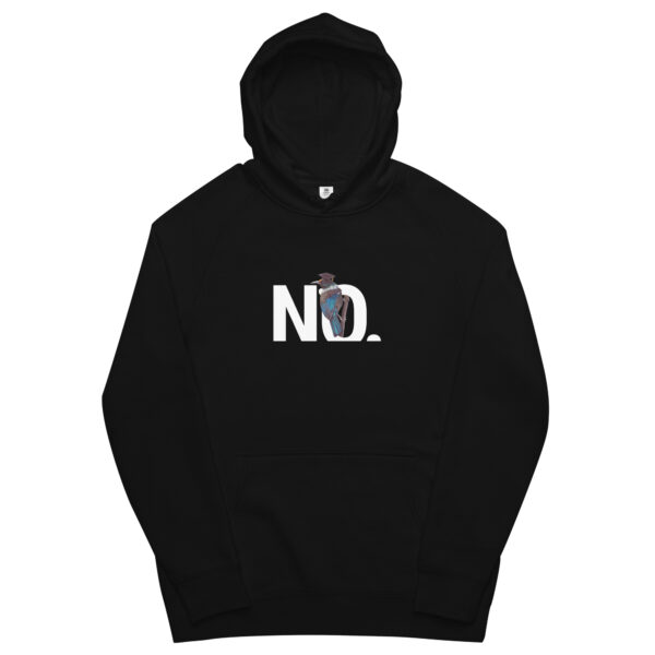 Hoodie that says "NO." Feat. Tuition (Birds in Hats) - Unisex kangaroo pocket hoodie - Image 2