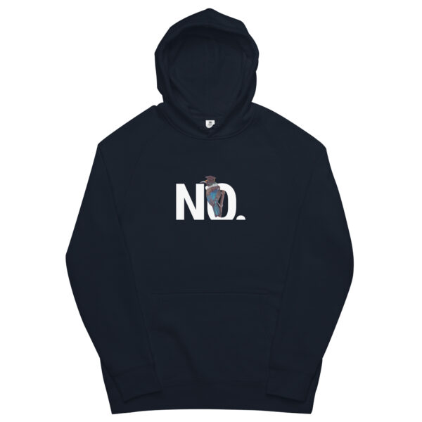 Hoodie that says "NO." Feat. Tuition (Birds in Hats) - Unisex kangaroo pocket hoodie - Image 3