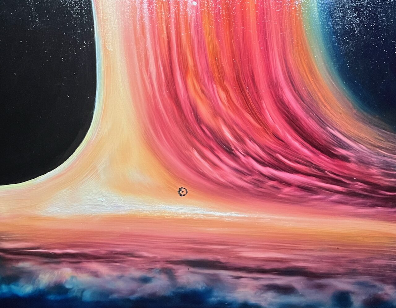 a painting by me, Josh, of the black hole "Gargantua" from the movie Interstellar