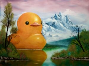 giant ducko on a lakey
