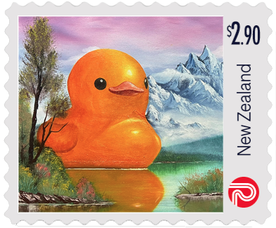 its a giant rubber duck on a stamp